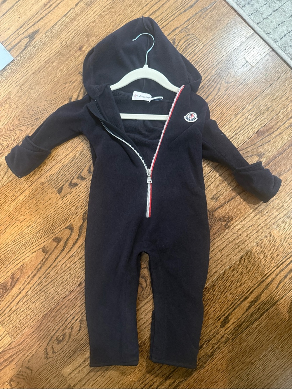 Moncler Navy Hooded Baby One-Piece Romper